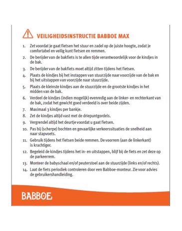Babboe cargo bike sticker (big) safety instructions nl