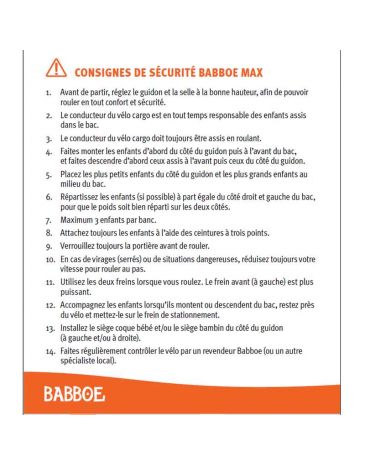 Babboe bakfietssticker (groot) veiligheidsinstructie fr
